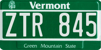 VT license plate ZTR845