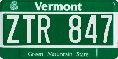 VT license plate ZTR847