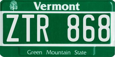 VT license plate ZTR868
