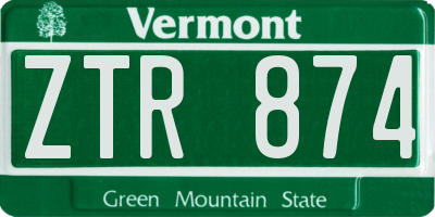 VT license plate ZTR874