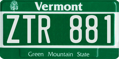 VT license plate ZTR881