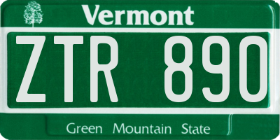 VT license plate ZTR890
