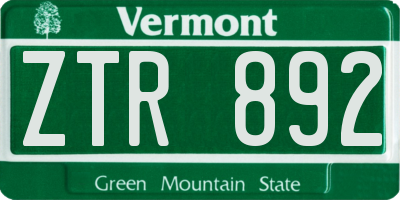 VT license plate ZTR892