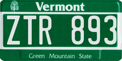 VT license plate ZTR893