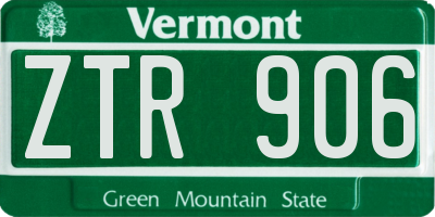 VT license plate ZTR906