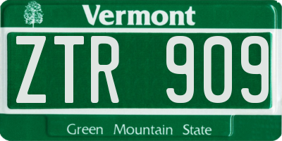 VT license plate ZTR909