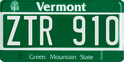 VT license plate ZTR910