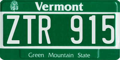 VT license plate ZTR915