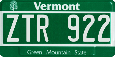 VT license plate ZTR922