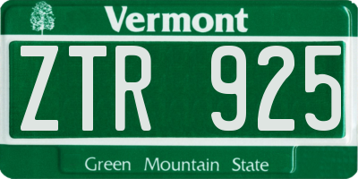 VT license plate ZTR925