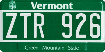VT license plate ZTR926