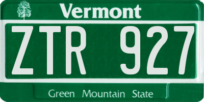 VT license plate ZTR927
