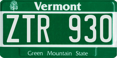 VT license plate ZTR930