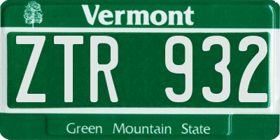 VT license plate ZTR932