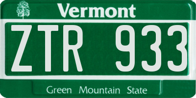 VT license plate ZTR933