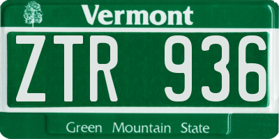 VT license plate ZTR936