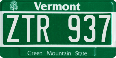 VT license plate ZTR937