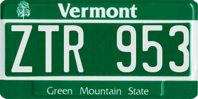 VT license plate ZTR953