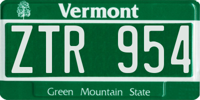 VT license plate ZTR954