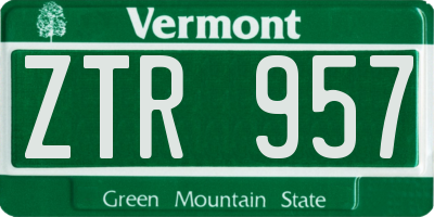 VT license plate ZTR957