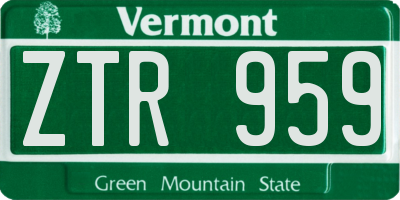 VT license plate ZTR959