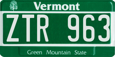 VT license plate ZTR963