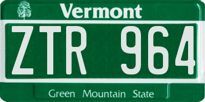 VT license plate ZTR964