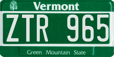 VT license plate ZTR965