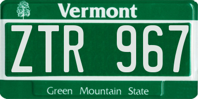 VT license plate ZTR967