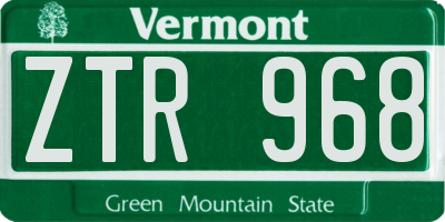 VT license plate ZTR968