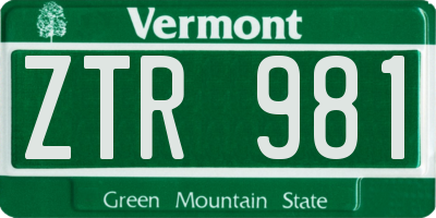 VT license plate ZTR981