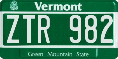 VT license plate ZTR982