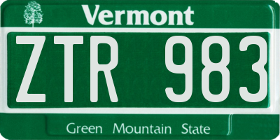VT license plate ZTR983