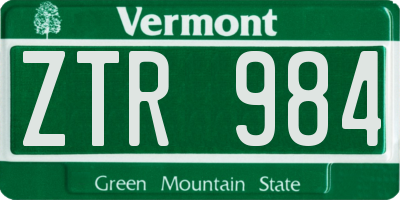 VT license plate ZTR984