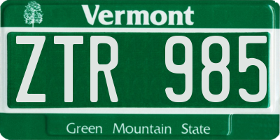 VT license plate ZTR985