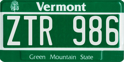VT license plate ZTR986