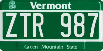 VT license plate ZTR987