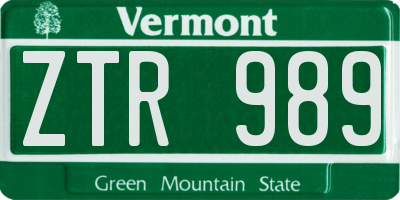 VT license plate ZTR989