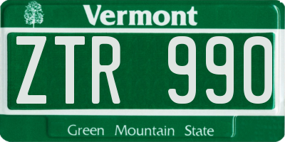 VT license plate ZTR990