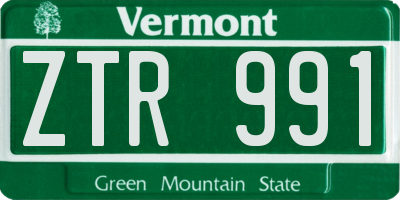 VT license plate ZTR991