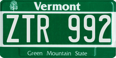 VT license plate ZTR992