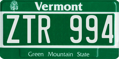 VT license plate ZTR994