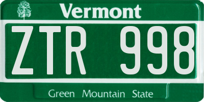 VT license plate ZTR998