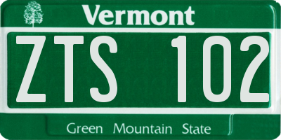 VT license plate ZTS102