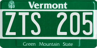 VT license plate ZTS205