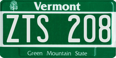 VT license plate ZTS208