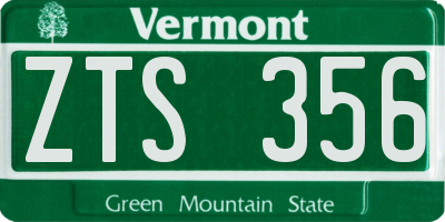 VT license plate ZTS356