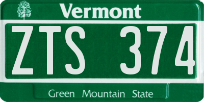 VT license plate ZTS374