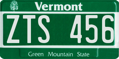 VT license plate ZTS456