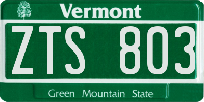 VT license plate ZTS803